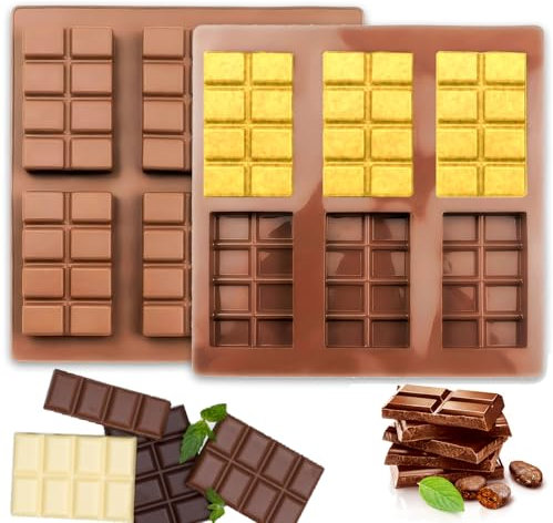 Sadodo Silicone Geometric Chocolate Bar Mould,Waffle Mould Rectangle Diamond Shape Molds,Ice Cube Tray,Non Stick,Cake Decortion,BPA Free,Christmas Valentine Gift DIY (2PCS Moulds A Waffle)