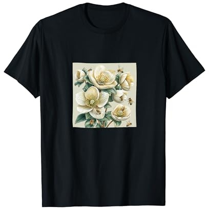 Graphique Fleur d'hellébore avec des abeilles autour T-Shirt