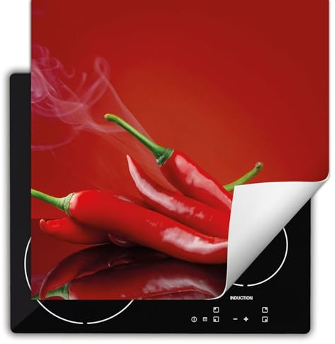 TMK ArtDeko Herdabdeckplatte Einteilig Küche Herdabdeckung Induktionsfeld Ceranfeld Herdabdeckplatten Vinyl Matte Aufrollbar 60x52 cm - Chili Rot