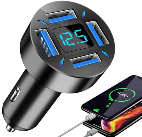 Carga rápida 4usb 66W - Cabezal de carga para teléfono móvil PD 1 a 4 QC3.0 Cargador de coche, nuevo cargador de coche con pantalla digital 4usb 66W Carga rápida Cabezal de carga para teléfono móvil P