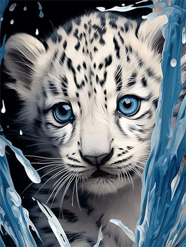 Leopard Malen Nach Zahlen Erwachsene Groß 60x80cm, Malen Nach Zahlen Löwe, Kreativ Set für Erwachsene, DIY Handgemalt Ölgemälde Leinwand Kit mit 3 Set Pinseln Acrylfarben, Home Wand Dekor, Rahmenlos