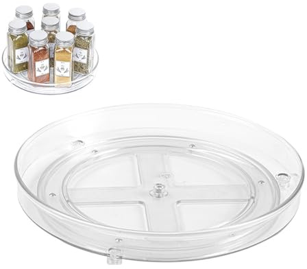 Lazy Susan Drehteller-Aufbewahrungsregal (27 + 23,5 cm), multifunktionales Gewürzregal für die Küche, drehbares Gewürzregal für den Kühlschrank, transparentes rotierendes Gewürztablett für den Schrank