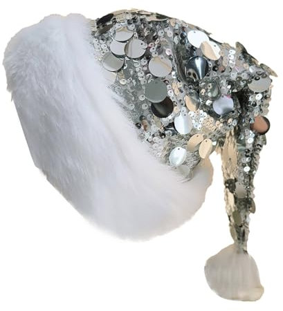 Weihnachtsmütze Erwachsene Nikolausmütze Weihnachtsmann Mütz mit Glitzer Pailletten und Plüsch für Christbaumspitze Weihnachtsmützen mit Pailletten Kreative Weihnachtsmützen Weihnachtsdekorationen