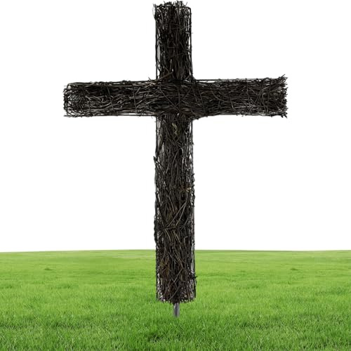 Cross Wreath 15x9 Rattan Cross Easter Wreath, Cross Sign Door Hanger Large Grapevine Cross Wreaths for Front Door Spring Decorations for Door Wall Outside Nativity Decorative