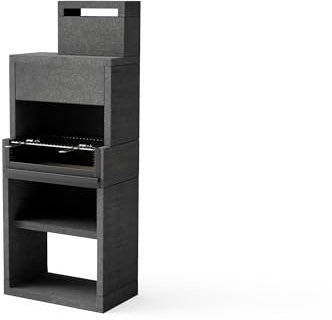 TUOZI - Barbacoa de Obra BLACK VENIT Plus Hotte 78 – Para Carbón y Leña, Diseño Moderno en Hormigón Texturizado con Parrilla Niquelada (78 x 47 x 197 cm)