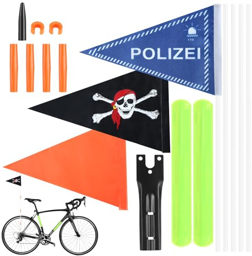 18 Stück Fahrradfahne für Kinder, Piraten Fahrradwimpel mit Montagehalterung, Verstellbare Wimpel Fahrrad Kinder Sicherheitswimpel für Anhänger, Roller Oder Go-Karts
