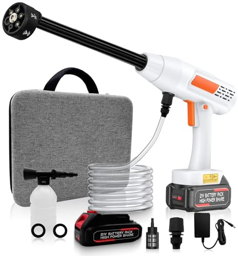 Hidrolimpiadora de Alta Presion, Hidrolimpiadora Bateria Portatil, Pistola de Agua a Presión con Boquilla 6 en 1, 1xBatería, para Coche,Jardín Limpieza y Riego