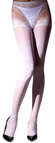 KANYULOVE Damen Strumpfhosen Glänzend ölig Stützend Strumpfhosen Sexy Spitzen-Schritt Hohe Taille Feinstrumpfhose