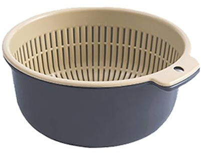 Siebschüssel 2er-Set, doppellagiges Abtropfbecken, Lebensmittelsieb aus Kunststoff, Obstwasch-Abtropfkorb für Nudeln, Gemüse (Große Größe (37,4 x 18,9 x 6,7 Zoll))