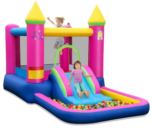 RELAX4LIFE Castello Gonfiabile per Bambini 363x202x205cm | Trampolino e Scivolo in Tessuto Oxford con Piscina, con Sacca, Interno ed Esterno, Senza Soffiatore