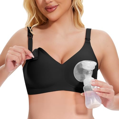 QooNoo Still BH Ohne Bügel Schwangerschafts BH Damen Push Up BH Große Brüste BHS Schlaf Gepolstert Still-BH(Schwarz,3XL)