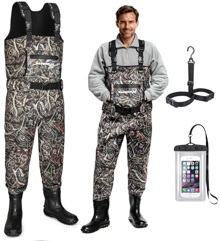 wasserflux Chest Waders with Boots, Waterproof 4mm Neoprene Fishing Waders, Reinforced Knees, Insulated Bootfoot for Hunting & Outdoor(M10)