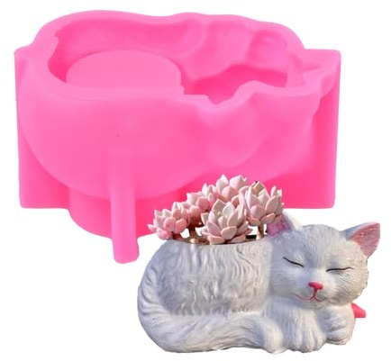 Animal Planter Mold - Fun Adorable Cat Concrete Flowerpot Molds Plant Pot Mold - 3D Animal Epoxy Resin Moulds for Candlestick Candle Holder Planter