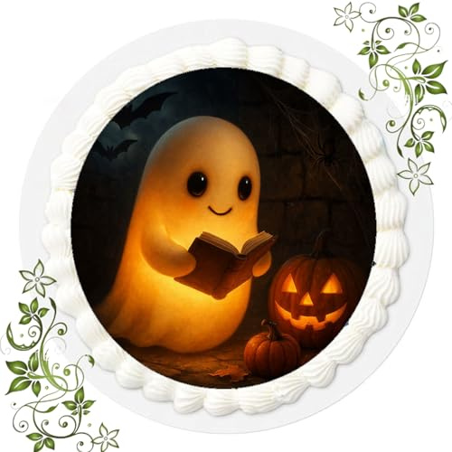 Für den Geburtstag ein Tortenbild, Zuckerbild mit Motiv, Essbares Foto für Torten, Tortenbild, Tortenaufleger Ø 20cm FONDANT gebrauchsfertig Motive: Halloween Geist Nr. Q 184