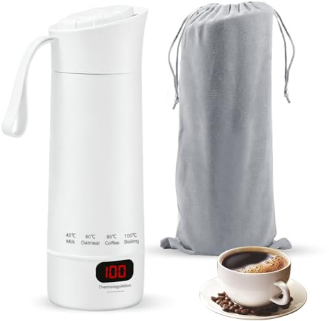 Reisewasserkocher Klein, Elektrischer Wasserkocher Klein Edelstahl, 500ML Mini Wasserkocher mit Temperaturregelung, Schnelles Kochwasser, Automatisches Schließen für Tee, Kaffee, Babymilch