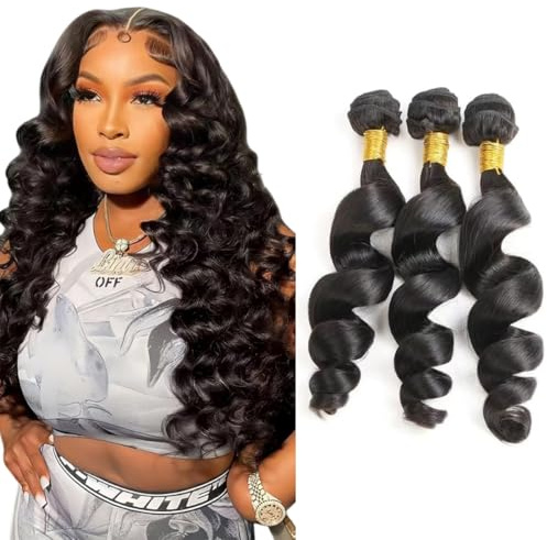 Shoaiye Extensiones de cabello humano sueltas de onda profunda de pelo humano sin procesar Remy real extensiones de tejido humano doble trama natural negro 24 26 28 pulgadas