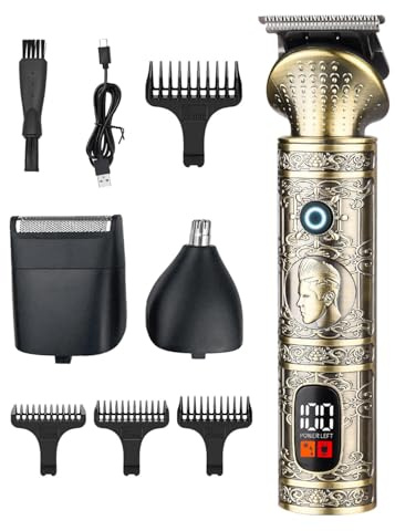 Maquina de Cortar Pelo Hombre 3 en 1, Cortapelos Hombre Vintage con Pantalla LED y Carga USB, Trimmer Profesional Barba y Nariz, Maquinilla de Pelar para Cuerpo