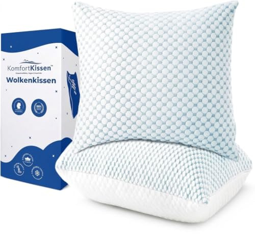MKS huvudkudde 60 x 60, set om 2 – ergonomisk molnkudde för avkoppling – mjuk kudde för rygg, sidor och mage som sover – minnesskumkudde med svalkande gel för bättre sömn – sovkudde