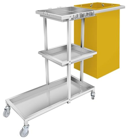 Hausmeisterwagen aus Edelstahl, robuster Reinigungswagen mit Besen- und Wischmopphalter, für Hotel, Supermarkt und Büro