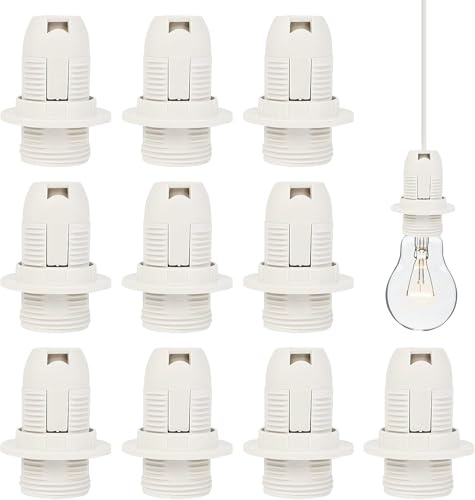 10 Stück E14 Lampenfassung 250V 2A Bakelit Lampenfassung E14 Lampenfüße Außengewinde Lampensockel mit Schraubring für Tischlampe Stehlampe, LED CFL-Lampen Glühlampen, Weiß