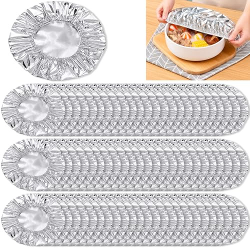 100 PCS Stretchy Foil Food Covers, Aluminium Foil Covers for Food | Adjustable Food Storage Cover for Kitchen, Universal Thermal Cover for Plates, Bowls & Containers