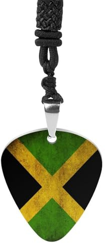 BTCOWZRV Vintage jamaicansk flagga gitarrplektrum halsband titan stål gitarr plektrumhållare hänge halsband R&B musik smycken trendigt rockmusik halsband gitarr ukulele plektrum halsband för