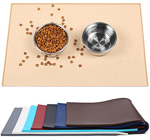 VIVAGLORY Napfunterlage Hund Grippymat Futtermatte Katzen, Napfunterlage Katzen Futtermatte Hund, Silikon & Silikonmatte, L, Beige gelb