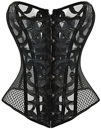 EverLove Corset Satin Overbust Lace up Busiter Shapewear Outfit Black 2X-Large