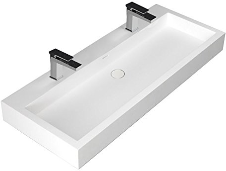 Design Waschbecken Mineralguss Waschtisch zur Wandmontage Gussmarmor Eckig Waschplatz Wandhängend LP4512-1 120cm weiß glänzend