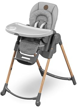 Maxi-Cosi Minla Kinderhochstuhl Mitwachsend, 0–14 Jahre, bis zu 60 kg, Hochstuhl Baby, 9 Höhenstufen, 5 Neigungspositionen, 4 Tablettpositionen, kompakt faltbar, Essential Grey