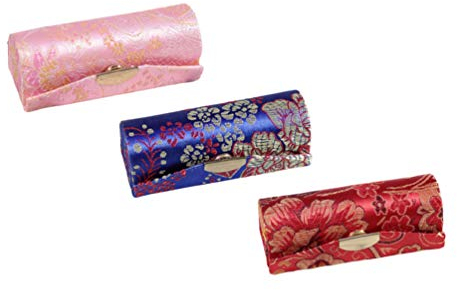 Healifty Womens Lipstick Holder 3 Pcs Mini Lipstick Holder Case With Mirror Silk Travel Makeup Bag with Mirror Brocade Makeup Lippy Jewelry Box Fabric Lipstick Box