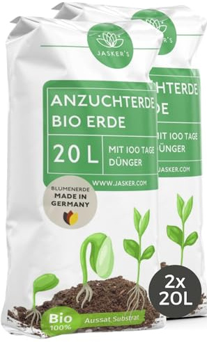 JASKERS® Bio Anzuchterde 40 L | ungedüngt | Torffreie Aussaaterde zur Aufzucht von Tomaten, Chili, Gemüse, Bonsai & Kräuter | Aussaaterde Bio