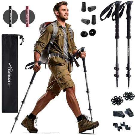 Trekrite Telescopic Walking Poles, 2 Pack Lightweight Hiking Poles with Accessories, Adjustable Trekking Sticks for Men & Women - Made with Aircraft Grade Aluminium from a UK Based Company