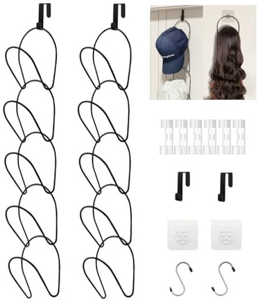 LINFIDITE Hat Rack Hanger Holder Organiser Closet Hanging Baseball Cap Display Storage Rack for Scarves Handbags Over Door Wall Mounted w Hanging Hook,10 Pcs Black,Ring-shaped