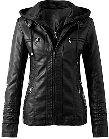 BOOMJIU Veste en cuir pour femme - Sweat-shirt - Veste rétro style motard - Fermeture éclair - Manteau avec poches - Veste Highway - Élégante - Manches longues