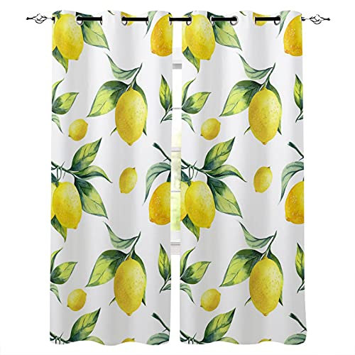 MTBDDyyds Eyelet Vorhang 300X280Cm Gelb Obst Zitrone Verdunkelungsvorhänge Für Schlafzimmer, Wohnzimmer, Küche Und Büro, Set Mit 2 Wärmeisolierten Raumverdunkelung Fenstervorhang