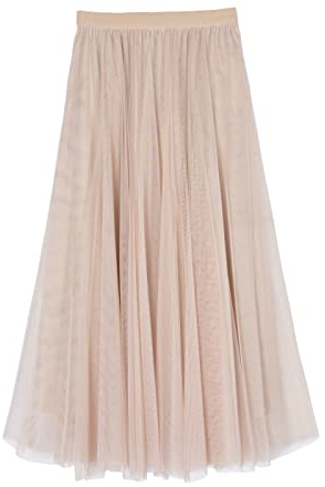 iyoimono Damen Tüllrock Falten Rock Höhe Taille A Line Mesh Freizeit Fashion Skirt Spitze Rock Midi Plisseerock Lässig Frühlingsrock（Elfenbein）