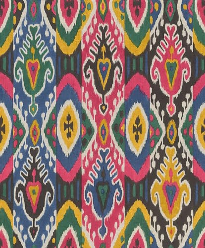 Rasch Tapeten 560565 - Vliestapete mit Ikat-Muster in Blau Pink Gelb Grün Grau aus der Kollektion Barbara Home Collection III - 10,05 m x 0,53 m (LxB)