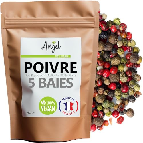 Poivre en Grains 5 Baies 100% Naturel - Mélange Poivre 5 Baies Moulin Cuisine Naturel Vegan Sans Gluten - NCA (100)