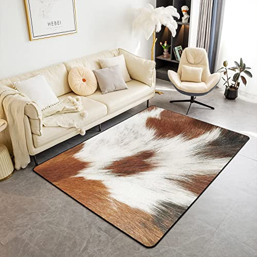 Kuh Pelz Teppiche Rindsleder Rustikale Western Bauernhaus Akzent Teppich Abdeckung Kinder Wilde Tier Haut Dekor Moderne Teppiche Anti-Rutsch Weiß Braun Teppich Akzent Wohnzimmerteppich 100x150cm