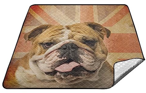YOUJUNER Picknickdecke, 200 x 200 cm, britische Flagge, Englische Bulldogge, große Picknickmatte, wasserdicht, Stranddecke, tragbarer Outdoor-Teppich, Campingmatte