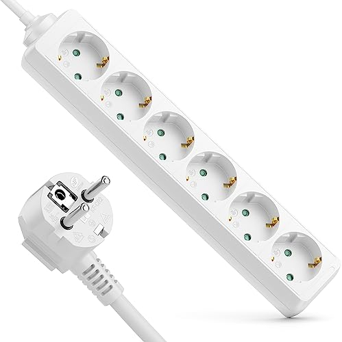 deleyCON Ciabatta Multipresa 6 Posti per Interni 3,0m Cavo, Corpo in Plastica Robusta, A Risparmio Energetico, Bianco