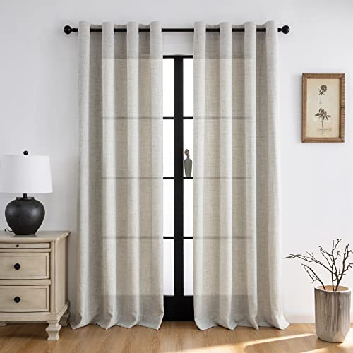 Melodieux Ösenvorhang 260x140cm - Gardinen mit Ösen 2er Set, Natürlich Leinen Optik Halbfrei Vorhänge, Leinenvorhang Halbtransparent für Fenster Schlafzimmer, Wohnzimmer, Küchengardinen,Schlaufenschal