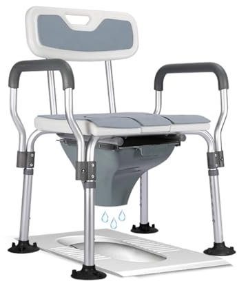 4-in-1-Duschstuhl mit Rückenlehne und abnehmbaren Armlehnen, höhenverstellbare Nachtkommode, erhöhter Toilettensitz mit Griffen, Badewannenhocker for Senioren, Behinderte, Behinderte und Schwangere (