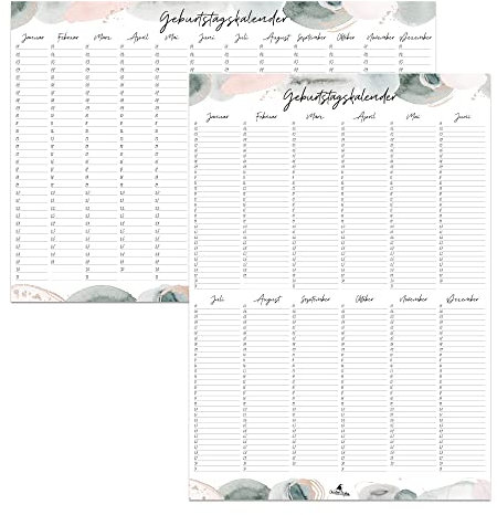 jahresunabhängiger Geburtstagskalender DIN A2 I immerwährender Wandkalender I Skandinavisch-Watercolor