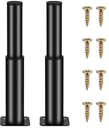 Set di 2 Piedi per Mobili Regolabili, Piedini da Mobile in Metallo Nero, Piedini Regolabili in Altezza, 15-25cm, Piedini per Armadio, Piedini d'Acciaio, per Gambe Mobili, Piedini per Divani, Tavoli