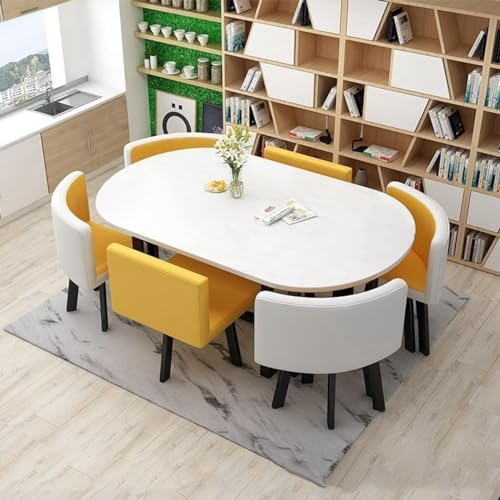 EpuzeR Oval Esstisch mit 6 Stühlen Set, Konferenztisch Küchentisch for 6 Personen, Balkon Esstisch Set, Platzsparend Esszimmergruppe for Küche Büro (Color : Geel)