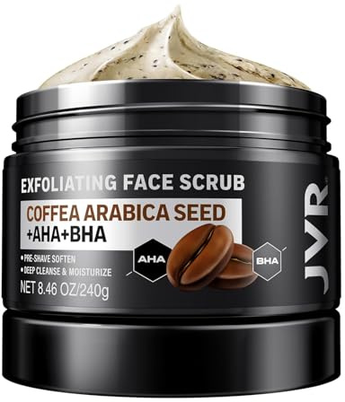 Ansiktsskrubb 240 ml, JVR Face Scrub för män, minskar hudfläckar, blek eller torr hud, pormaskar, ansiktsrengöring med kaffeextrakt