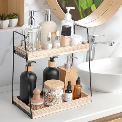 Winter Shore Mini Etagere Salle de Bain à 2 Niveaux - Etagere A Poser sur Coiffeuse - Idéale pour Cosmétiques & Parfums - Petite Etagere Plan de Travail Cuisine - Etagere Rangement Cuisine