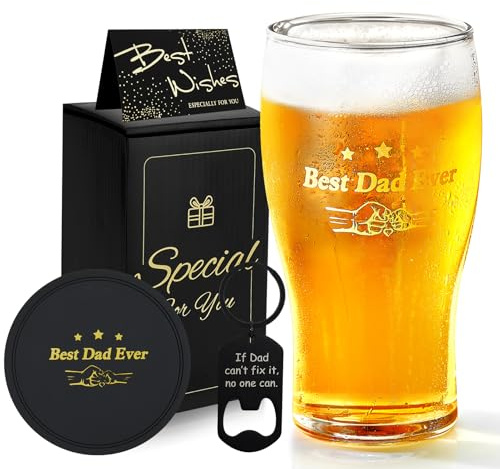 TOONGEEN Vasos de cerveza de pinta regalos de cumpleaños para papá, ideas de regalo personalizadas para el día del padre, juego único de 5 piezas grandes para papá de parte de hija, hijo, 560 ml